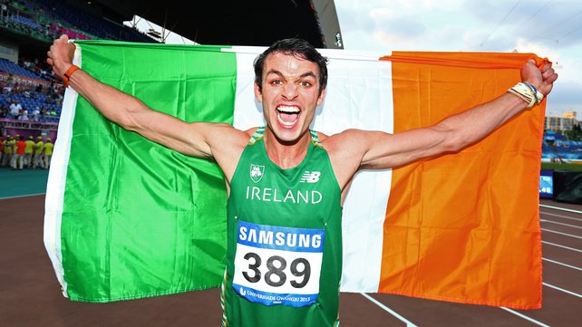 Thomas Barr Celebrates Victory at in the 400mH at the World University Games (Cathal Noonan Inpho)