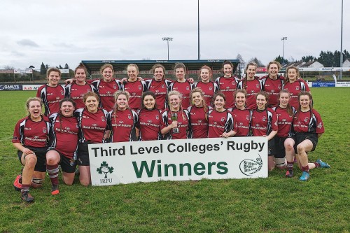 2017 SSI/IRFU Women's Rugby Division 1 Champions NUI Galway celebrate after defeating University of Limerick on a 10-7 score line in the final on March 29th in Buccaneers RFC. Photo credit Paddy Barrett