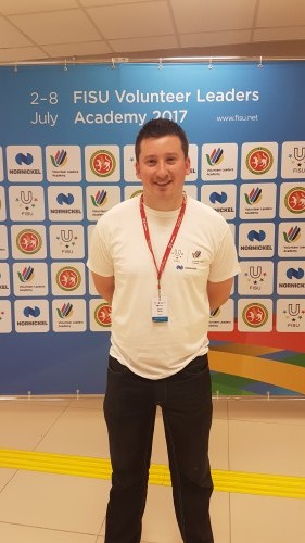 Kevin Ronan pictured representing Ireland at the recent  FISU International Volunteer Forum in Kazan.
