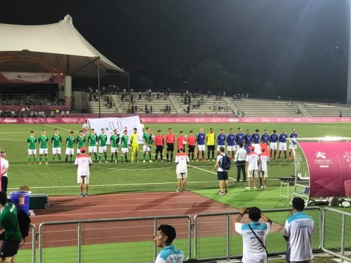 Ireland and France line up before kick off in Pool A of Men's Football