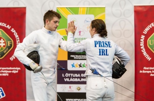 High fives from Team Ireland pair Mike Healy and Eilidh Prise at the fencing event
